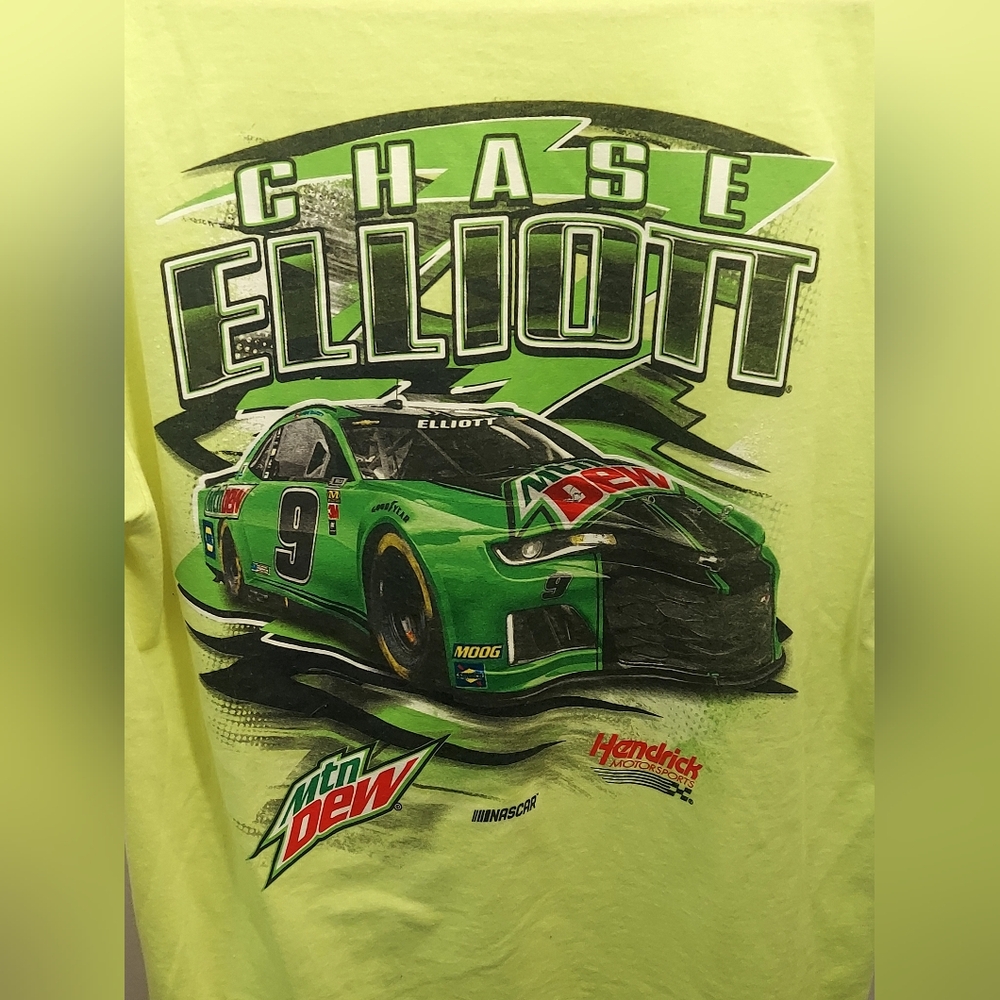 Chase Elliott Hendrick Motorsports Mountain Dew Color Neon Green T shirt Sz M #9
